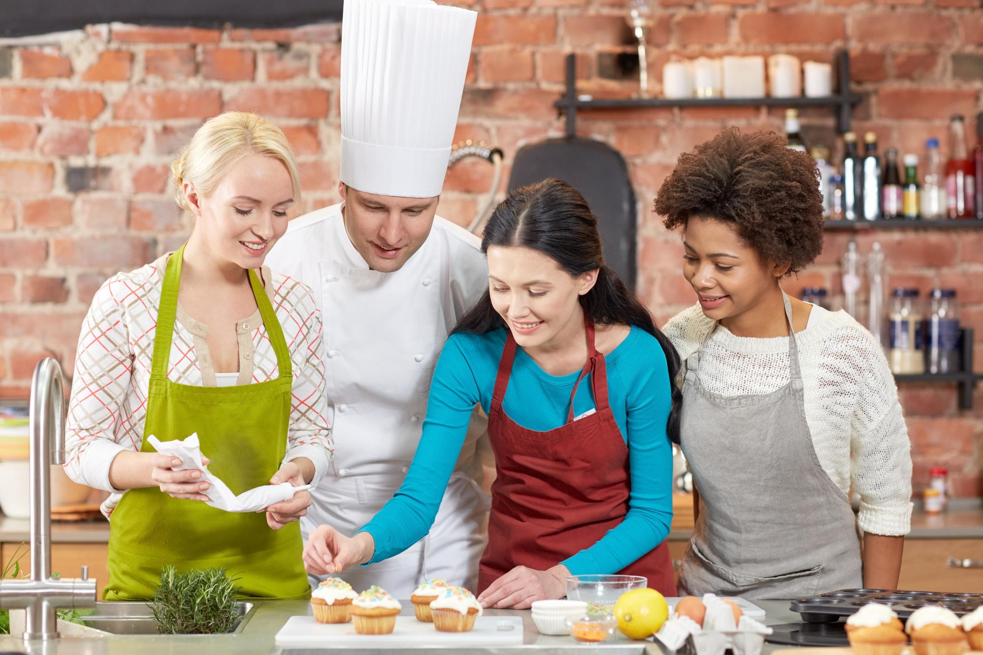Participants working at a counter